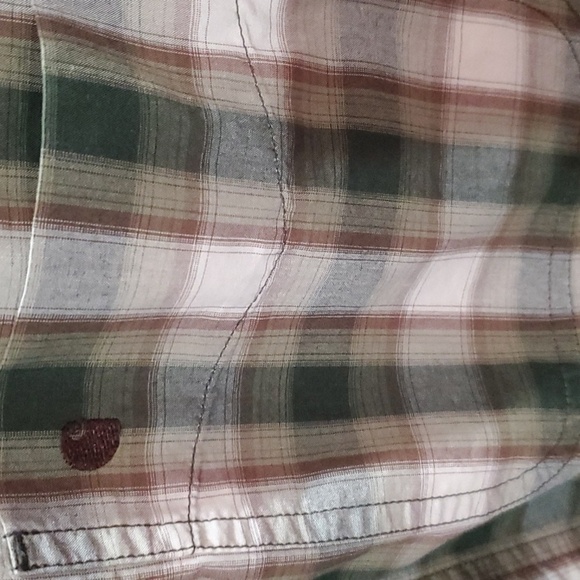 Carhartt green plaid SS button down shirt. Size small - Picture 5 of 10